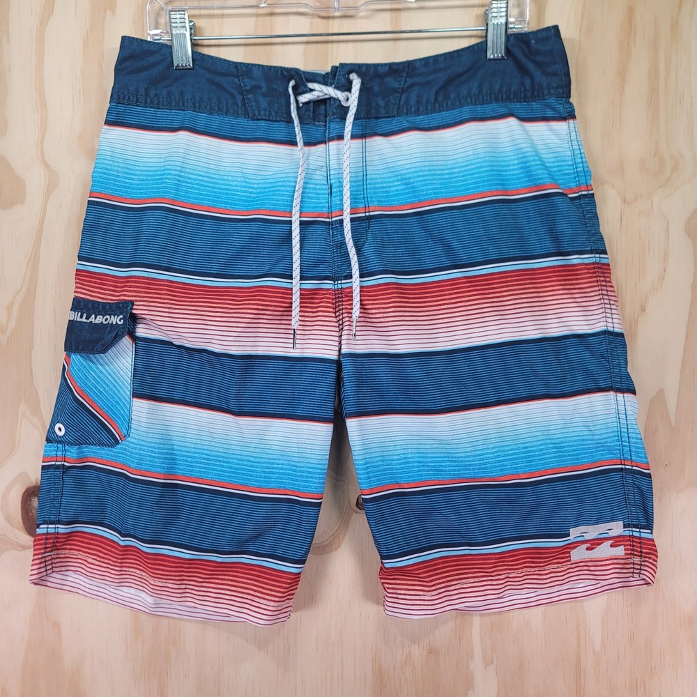 Billabong Originals All Day Mens Board Shorts Size 32 Blue Orange Striped Swim